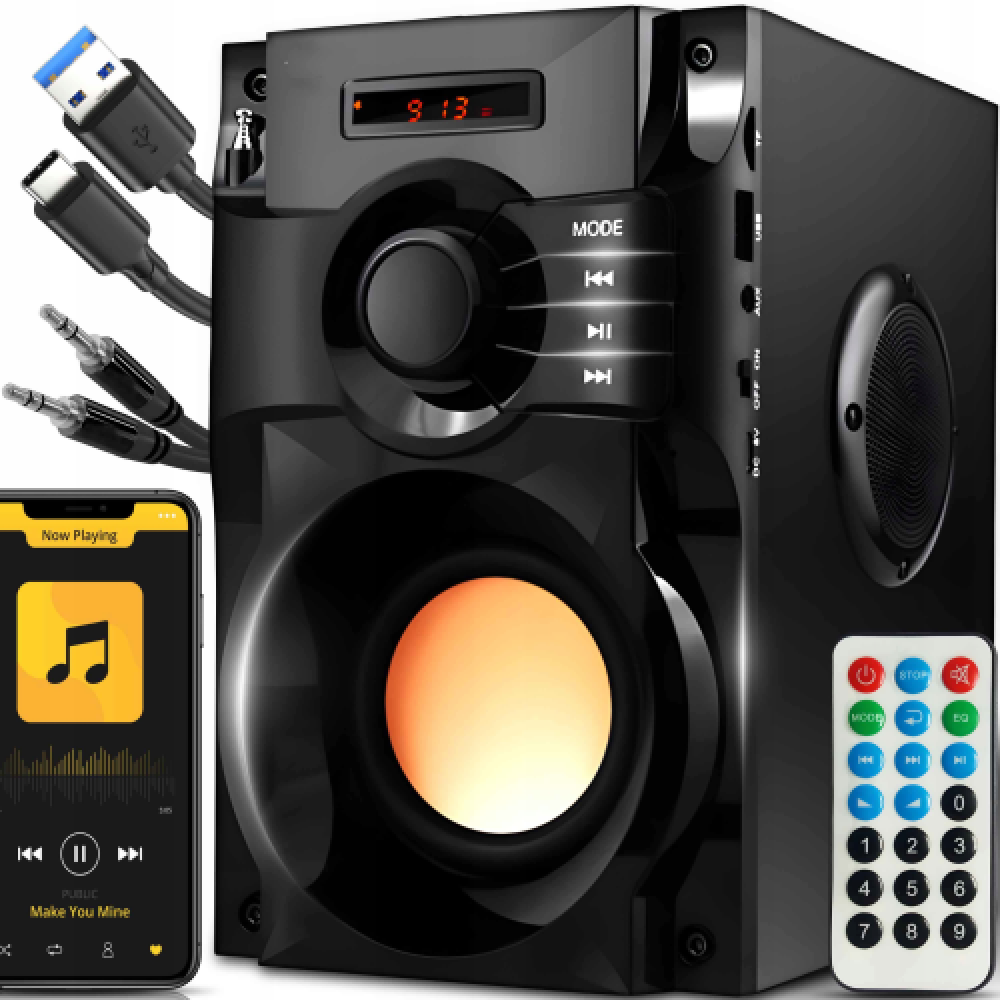 GLOSNIK-BEZPRZEWODOWY-BLUETOOTH-RADIO-FM-PRZENOSNY-WIEZA-USB-AUX-PILOT